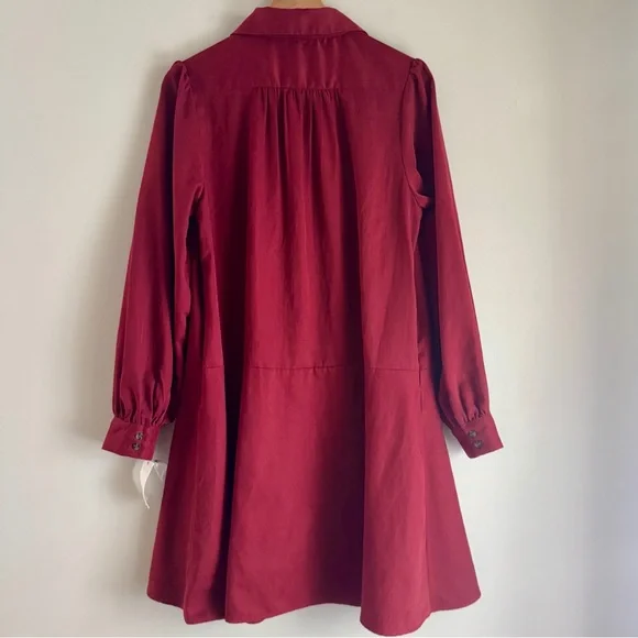 Ophelia Roe NWT Burgandy Long Sleeve Collared Button Down Dress Size Large - Picture 2 of 5